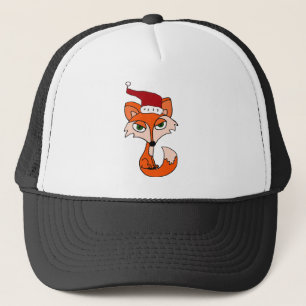 Lustiger roter Fox in der Weihnachtsmannmütze Truckerkappe