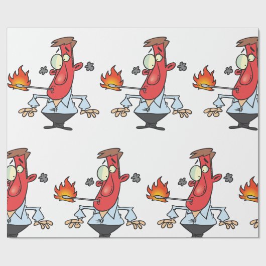 Lustiger roter Gesichtsmann mit Thermometer Fieber Geschenkpapier (Flach)