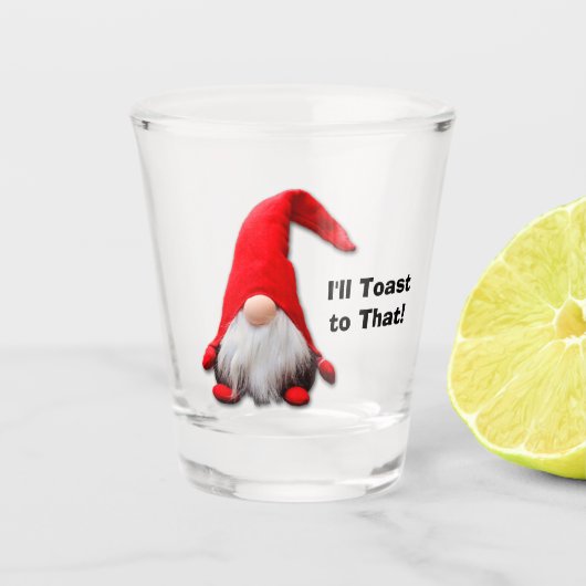 Lustiger roter Gnome-Weihnachtstoast Schnapsglas (Vorderseite)