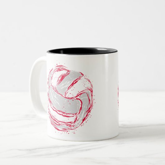 Lustiger roter grauer Volleyball-Entwurf - Zweifarbige Tasse (Vorderseite Links)