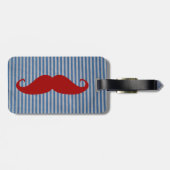 Lustiger roter Schnurrbart und blaue weiße Gepäckanhänger (Rückseite horizontal)