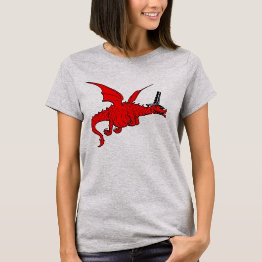 Lustiger roter Waliser-Drache im traditionellen T-Shirt (Vorderseite)