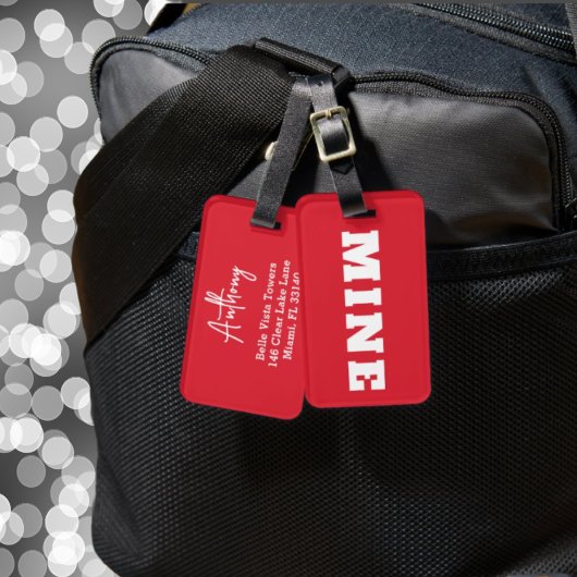 Lustiger roter weißer MINE personalisierter Gepäck Gepäckanhänger