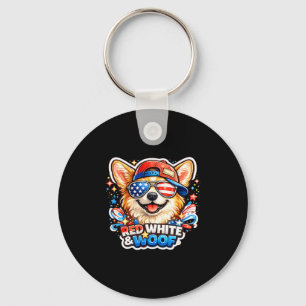 Lustiger roter weißer und woof Corgi Hund patrioti Schlüsselanhänger