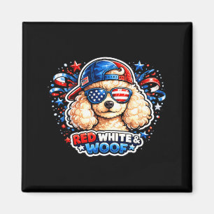 Lustiger roter weißer und woof Pudel Hund patrioti Magnet