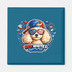 Lustiger roter weißer und woof Pudel Hund patrioti Magnet