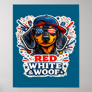 Lustiger roter weißer und Wuff-Dackel-Hund patriot Poster
