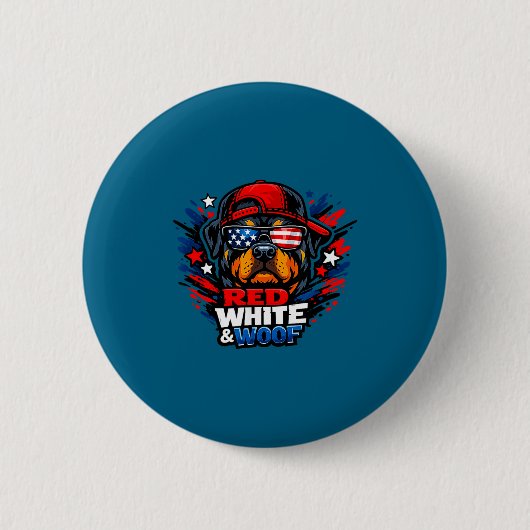 Lustiger roter weißer und Wuff Rottweiler Hund pat Button (Vorderseite)