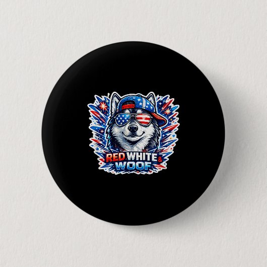Lustiger roter weißer und Wuff Sibirischer Husky H Button (Vorderseite)