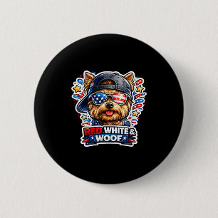 Lustiger roter weißer und Wuff Yorkshire Terrier H Button