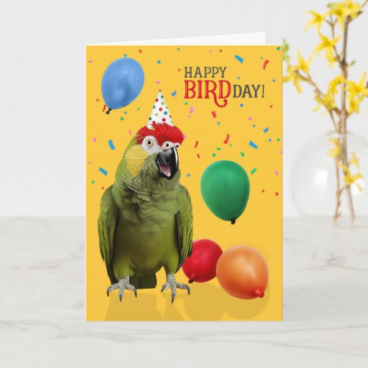 Lustiger rothaariger Amazonas-Papageien-Geburtstag Karte (Gelbe Blume)