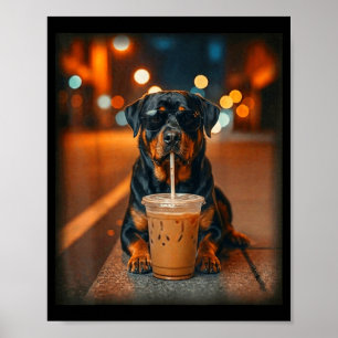 Lustiger Rottweiler, der eiskalten Kaffee trinkt, Poster
