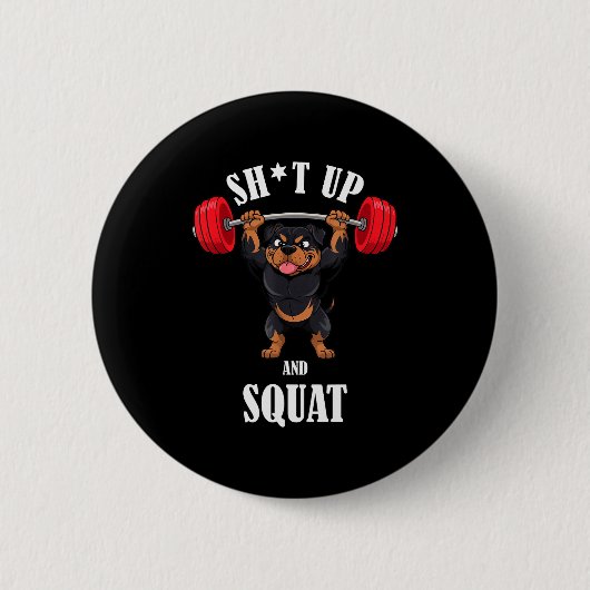 Lustiger Rottweiler Fitness Kniebeugen Workout Gew Button (Vorderseite)
