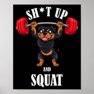 Lustiger Rottweiler Fitness Kniebeugen Workout Gew Poster