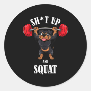 Lustiger Rottweiler Fitness Kniebeugen Workout Gew Runder Aufkleber