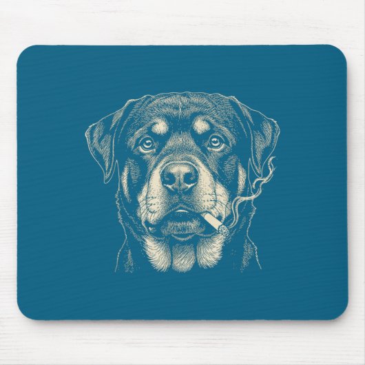 Lustiger Rottweiler raucht Zigarette Kunst Mousepad (Vorne)