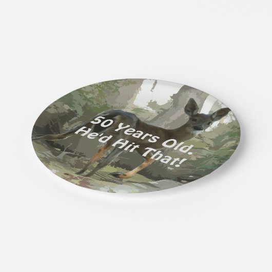 Lustiger Rotwild-Jagd-Spaß-Teller Pappteller (Schrägansicht)