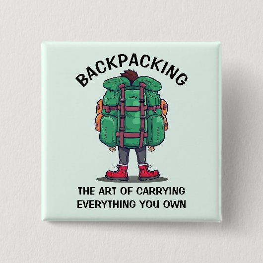 Lustiger Rucksacktourist Button (Vorderseite)