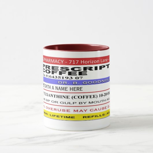 LUSTIGER Rx Aufkleber "personalisierter" KAFFEE Tasse (Zentrum)