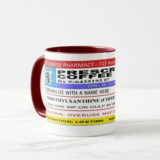 LUSTIGER Rx Aufkleber "personalisierter" KAFFEE Tasse (Vorderseite Links)