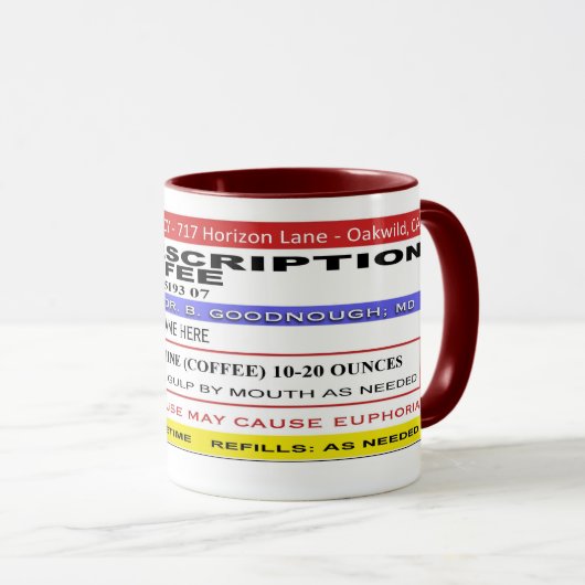 LUSTIGER Rx Aufkleber "personalisierter" KAFFEE Tasse (VorderseiteRechts)