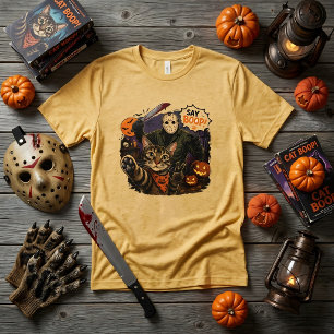 Lustiger Sag Boop! Horror-Katzen-Selfie Jason-Mask Tri-Blend Shirt