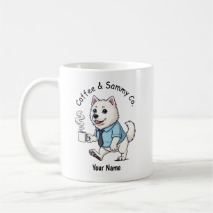 Lustiger Samojede-Hund im Geschäftsanzug Kaffee Kaffeetasse