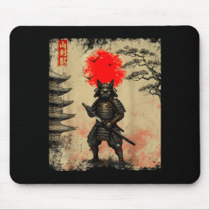 Lustiger Samurai-Katze Japanische Kunst Grafik T-S Mousepad
