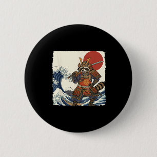 Lustiger Samurai-Waschbär japanischer Krieger & Ku Button