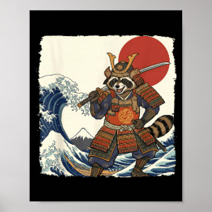Lustiger Samurai-Waschbär japanischer Krieger & Ku Poster