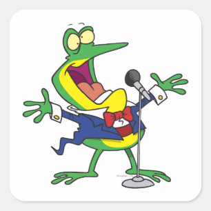 lustiger Sänger-Froschfrosch-Cartoon Quadratischer Aufkleber