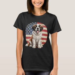 Lustiger Sankt Bernhard Hund Amerikanische Flagge T-Shirt