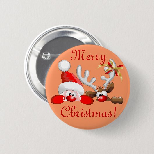 Lustiger Sankt- und Ren-Cartoon-Knopf Button (Vorne & Hinten)
