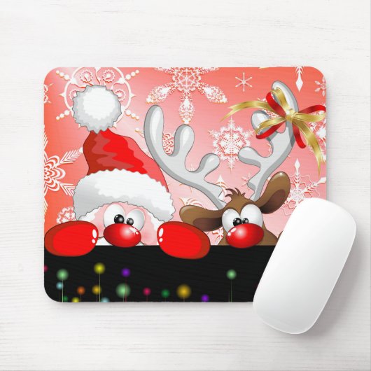 Lustiger Sankt- und Ren-Cartoon Mousepad (Mit Mouse)