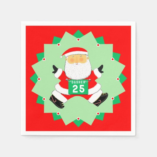 Lustiger Santa Claus beim Laufen Serviette (Vorderseite)