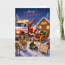 Lustiger Santa hat den Schlepper Abschleppwagen-Un