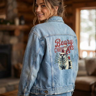 Lustiger Santa reitet auf Eisbär Beary Christmas Jeansjacke