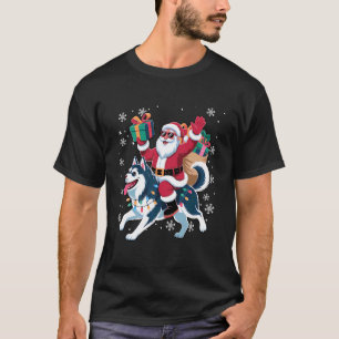 Lustiger Santa reitet auf sibirischem Husky-Hund X T-Shirt