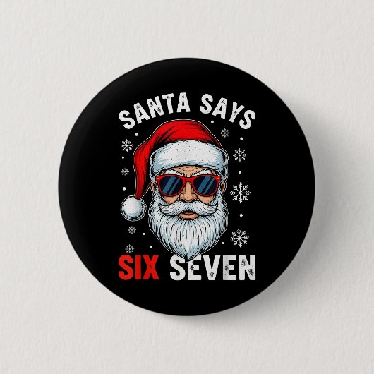Lustiger Santa sagt sechs sieben Gen Alpha Slang W Button (Vorderseite)