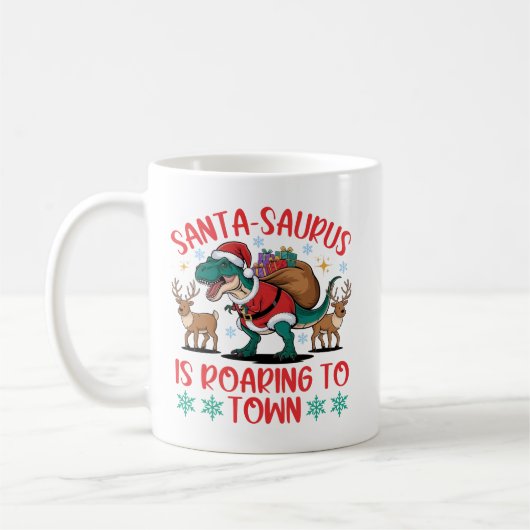 Lustiger Santa-saurus T-Rex Dinosaur Weihnachten Kaffeetasse (Links)