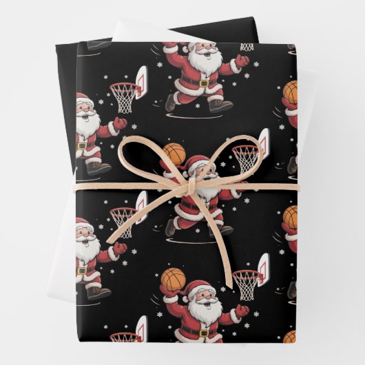 Lustiger Santa spielt Basketball Weihnachtsgeschen Geschenkpapier Set (Beispiel)