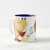 Lustiger Saxophone, der Fisch-Tasse spielt Zweifarbige Tasse (Vorderseite Links)