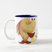 Lustiger Saxophone, der Fisch-Tasse spielt Zweifarbige Tasse (Links)