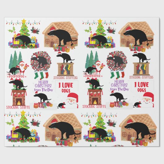 Lustiger scheißender Weihnachtsmann-Hund & Feierta Geschenkpapier (Flach)