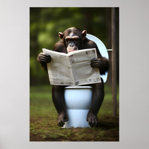 Lustiger Schimpanse Badezimmer Druck Affe Lesend Poster