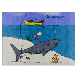 Lustiger schlafender Hai und Cartoon-Fischerei Schneidebrett