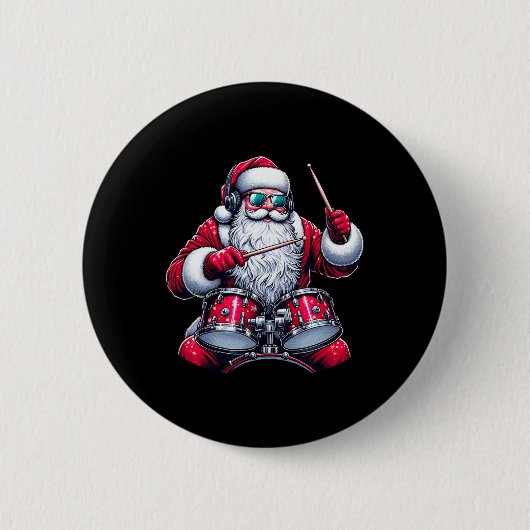 Lustiger Schlagzeuger Weihnachtsmann Xmas Santa sp Button (Vorderseite)