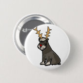 Lustiger Schnauzer mit Ren-Geweih-Weihnachten Button (Vorne & Hinten)