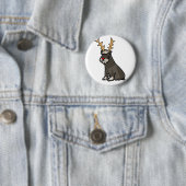Lustiger Schnauzer mit Ren-Geweih-Weihnachten Button (Beispiel)