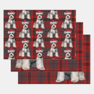 Lustiger Schnauzer Weihnachts Hund Feiertag Karier Geschenkpapier Set